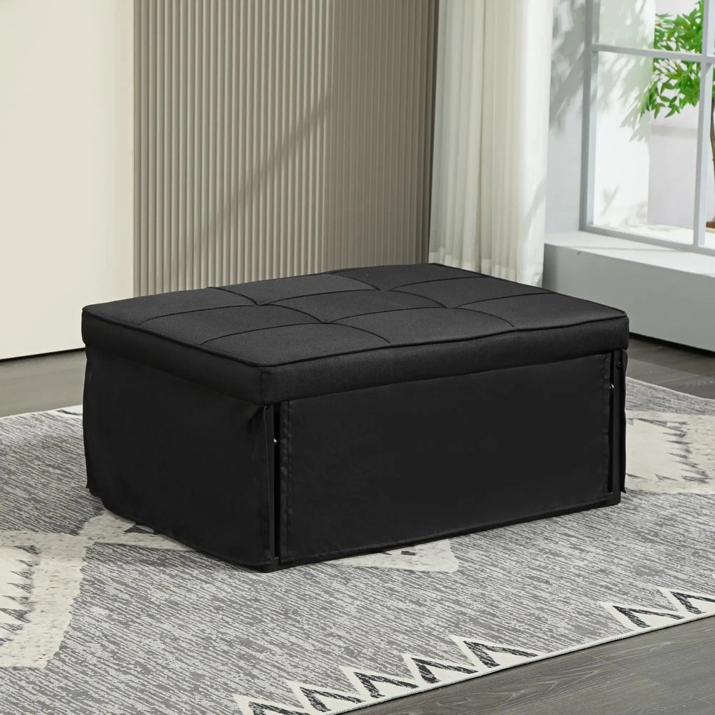 Sofá-Cama "Açores" 3 em 1 - Preto - 95x179x78 cm - Linho e Metal - Des