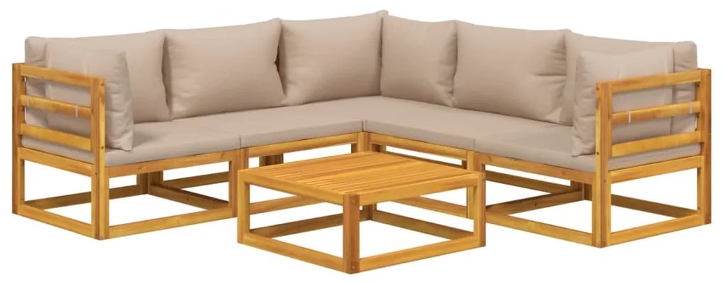 6pcs conj. lounge jardim madeira c/almofadões cinza-acastanhado