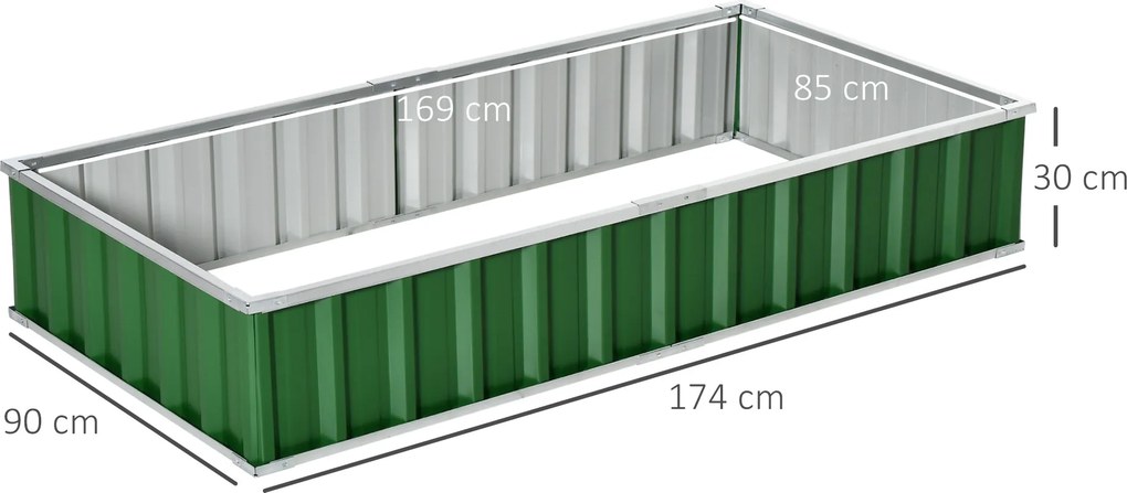 Floreira modular, montagem sem ferramentas, luvas incluídas 174 x 90 x 30 cm, aço galvanizado verde