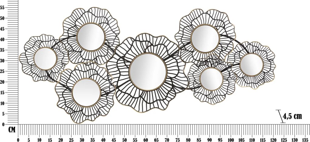 DECORAÇÃO DE PAREDE OSAKA COM ESPELHOS 121x5x56 CM PRETO/DOURADO