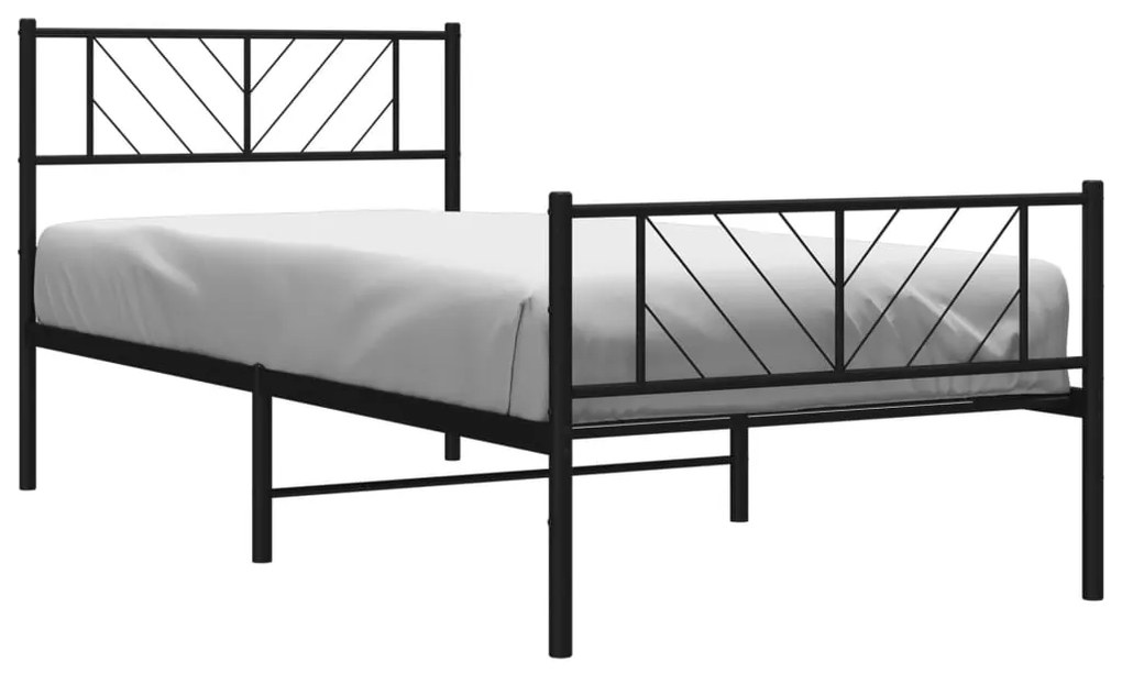 Estrutura de cama com cabeceira e pés 75x190 cm metal preto
