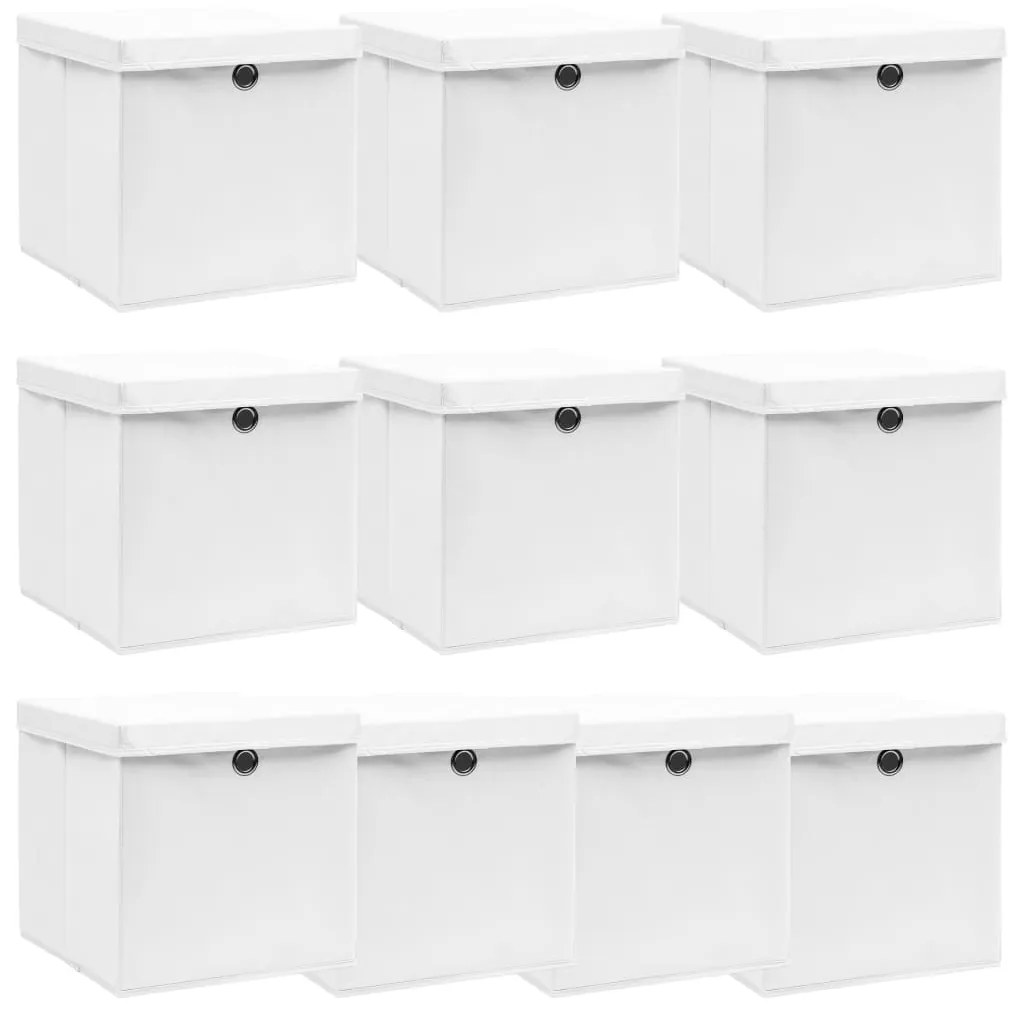 288352 vidaXL Caixas de arrumação com tampas 10 pcs 32x32x32 cm tecido branco