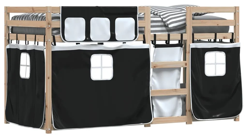 Beliche com cortinas 90x200 cm pinho maciço branco e preto
