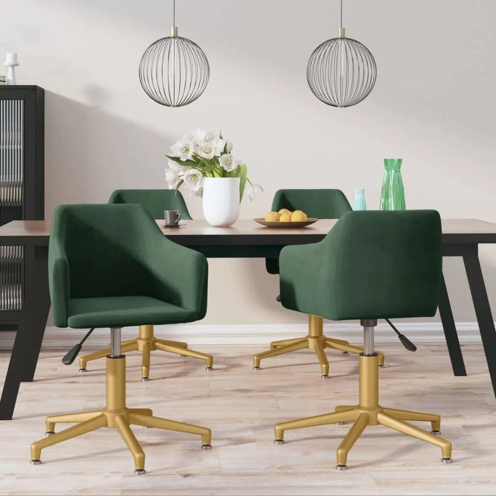 vidaXL Cadeiras de jantar giratórias 4 pcs veludo verde-escuro