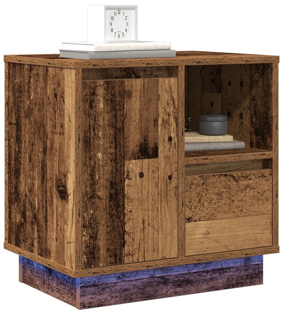 Cômodas de Cabeceira com LED 2 pcs Madeira Velha 50x34,5x50 cm