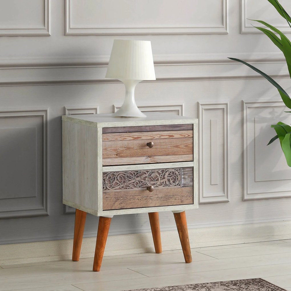 Mesa de Cabeceira Malmö – Branco e Nogueira – 40 cm x 55 cm x 35 cm