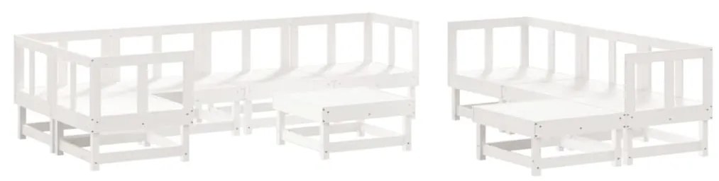 10pcs conjunto lounge jardim c/almofadões madeira maciça branco