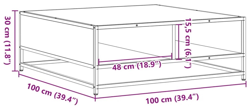 Mesa centro 100x100x30 cm deriv. madeira/metal carvalho sonoma