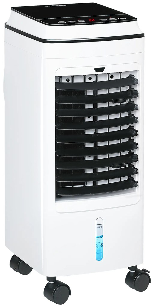 HOMCOM Climatizador 3 em 1 Portátil 75W com 3 Velocidades Temporizador até 8H Depósito de 4 L Oscilação de 60º 24x28,5x60,5 cm Branco