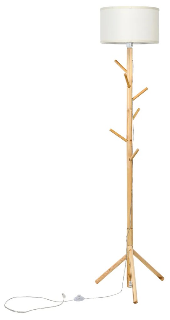 Candeeiro de Pé com Cabide Candeeiro de Madeira Multifuncional com Pedal para Sala Quarto Escritório Corredor 47 x 55 x 185 cm