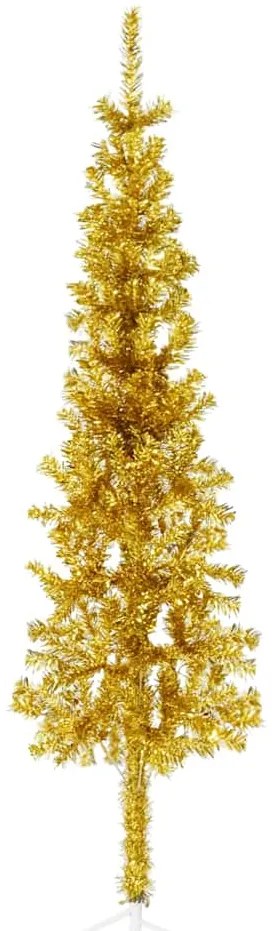 Meia árvore de Natal fina com suporte 120 cm dourado