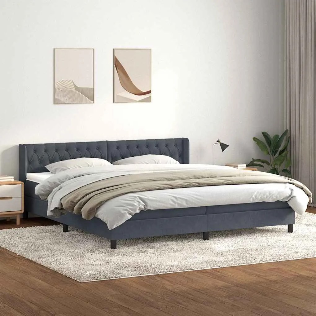 vidaXL Cama com molas/colchão 180x220 cm veludo cinzento-escuro