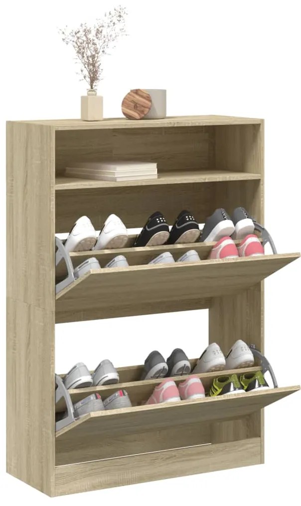 Sapateira c/ 2 gavetas articuladas 80x34x116 cm carvalho sonoma