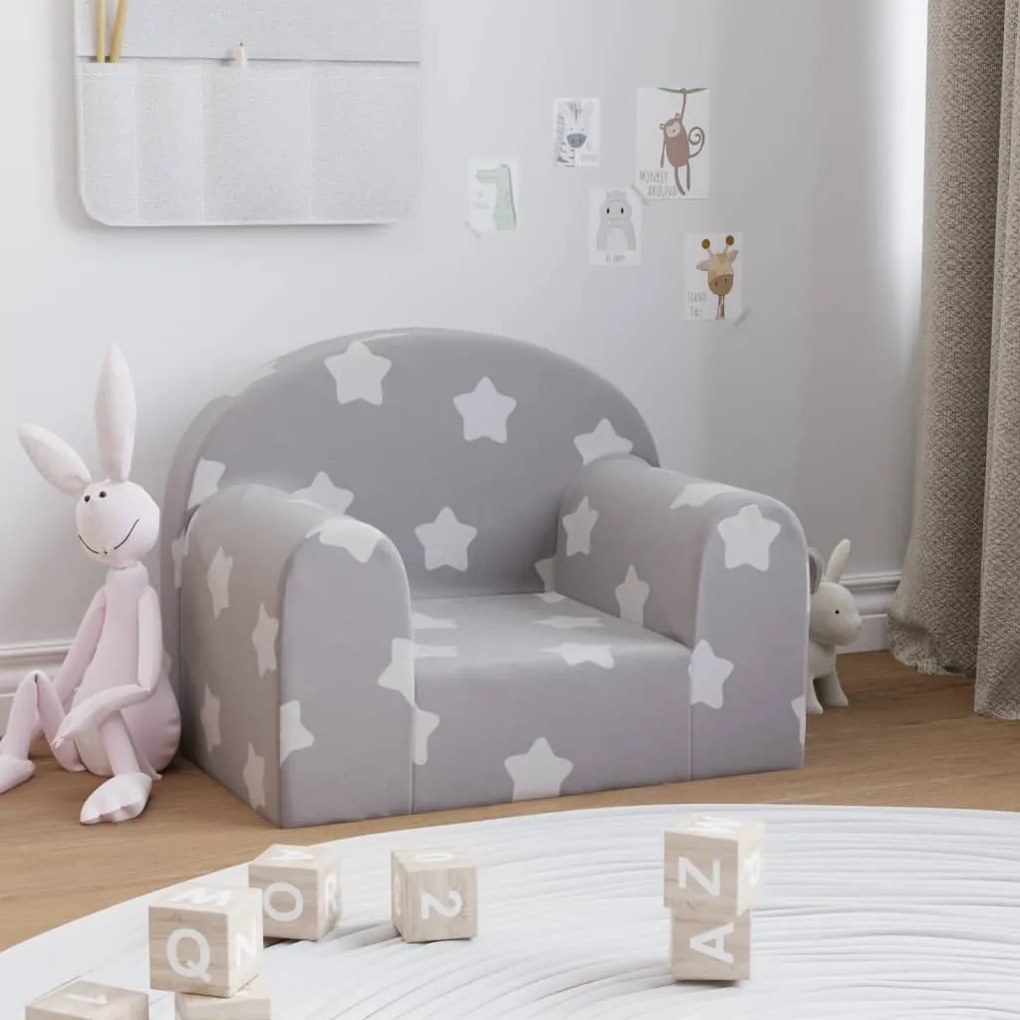 Sofá infantil de c/ estrelas pelúcia cinzento-claro