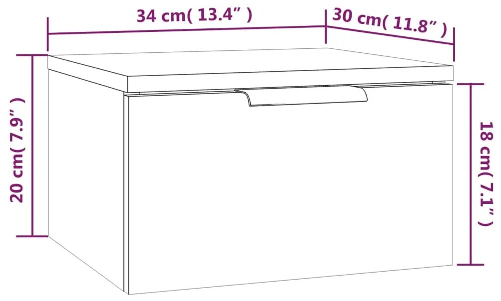 Mesa de cabeceira montagem na parede 34x30x20 cm cor sonoma