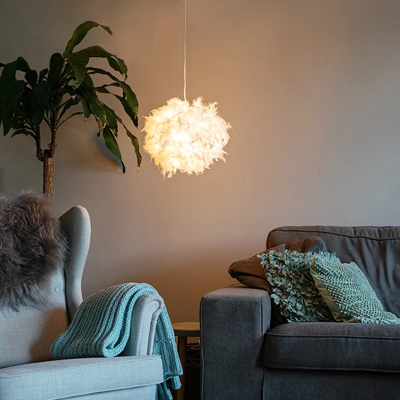 Candeeiro de suspensão rústico branco - Feather