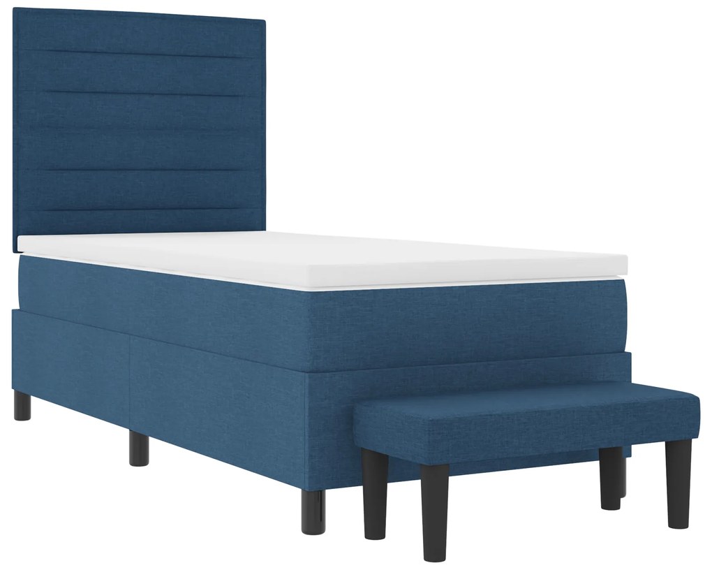 Cama com Estrutura de Molas com Colchão e Banco Azul 90x190 cm Tecido