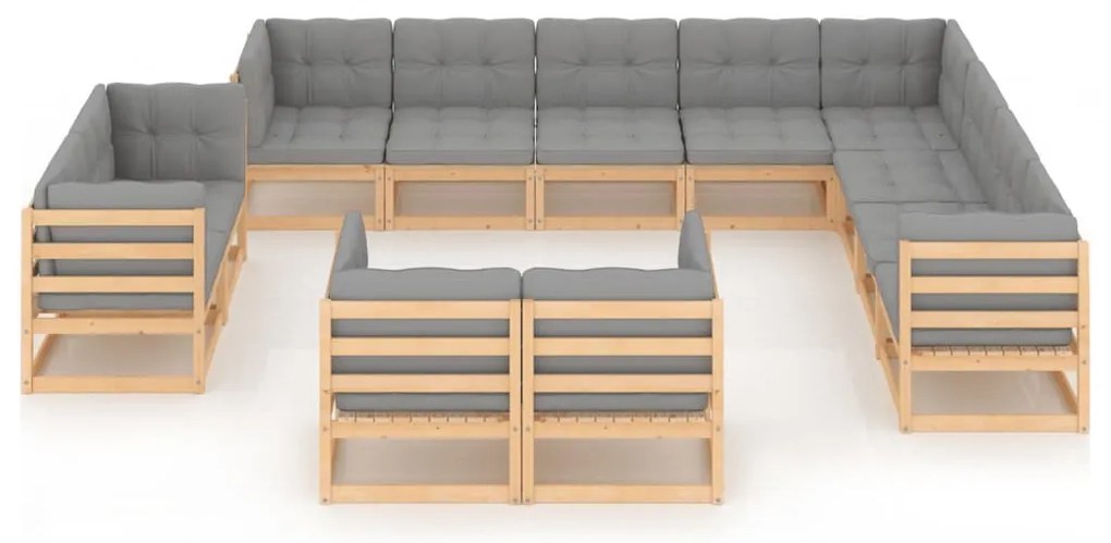 12 pcs conjunto lounge de jardim com almofadões pinho maciço