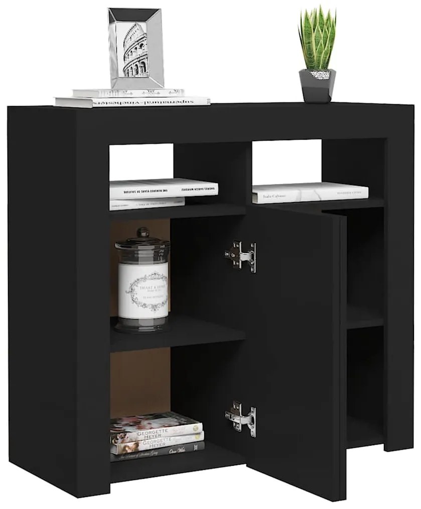Aparador com luzes LED 80x35x75 cm preto