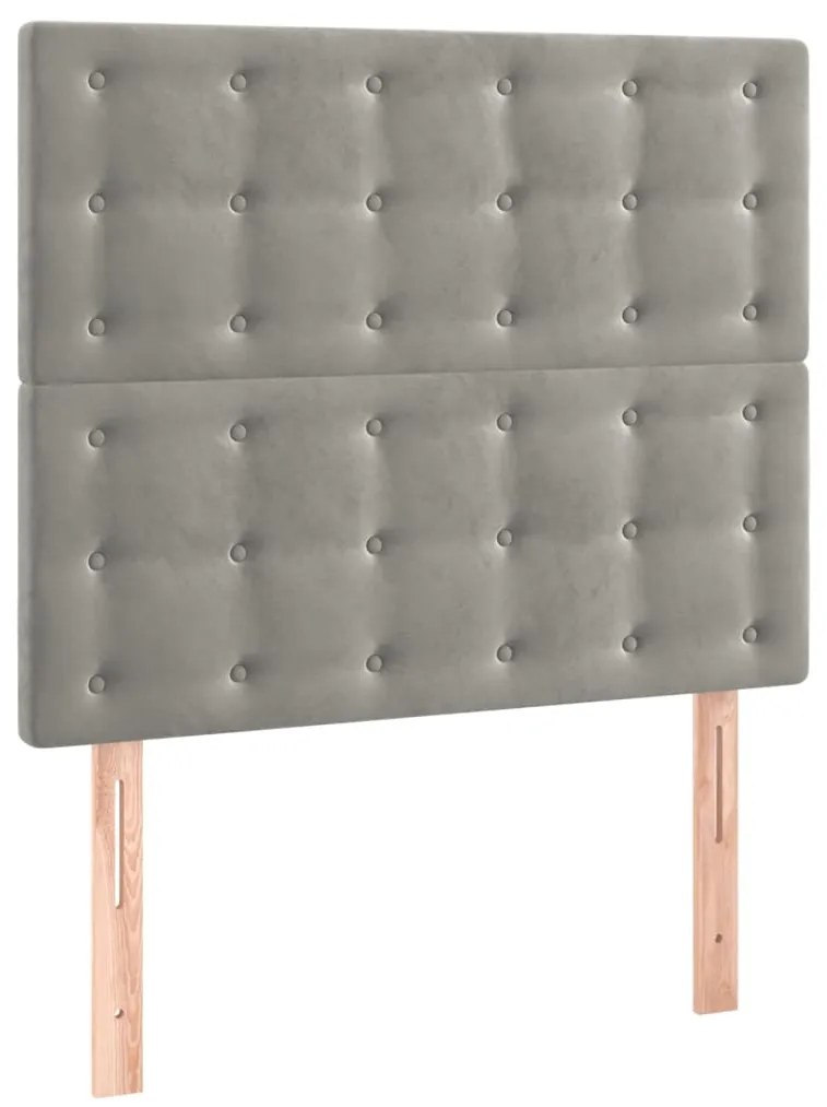Cabeceira cama c/ luzes LED veludo 80x5x118/128cm cinza-claro