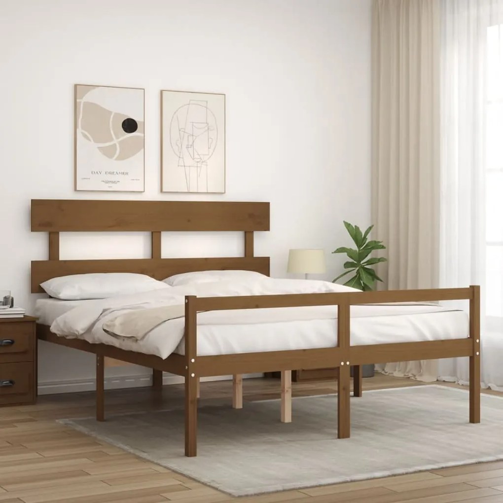 Cama idosos king size c/ cabeceira madeira maciça castanho-mel