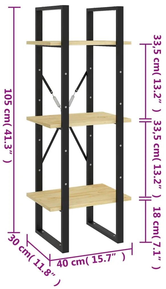 Estante c/ 3 prateleiras 40x30x105 cm pinho maciço
