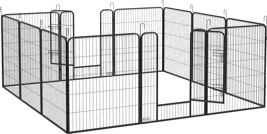 PawHut Cercado para filhotes 12 peças, cercado dobrável com 2 portas, 12 painéis de aço 80x100 cm cada, Cinza | Aosom Portugal