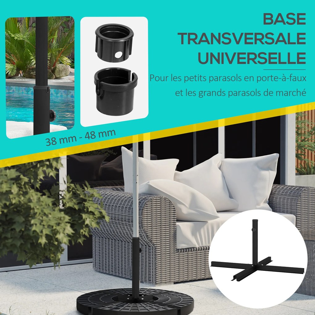 Base para guarda-sol com suporte cruzado em metal para mastros com Ø 38 e 48 mm, dim. 100 x 100 x 75 cm, preta