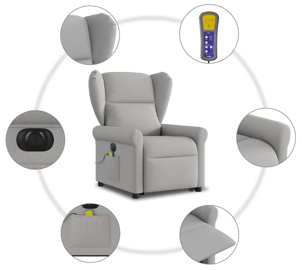 Poltrona elétrica elevatória massagens tecido cinzento-nublado