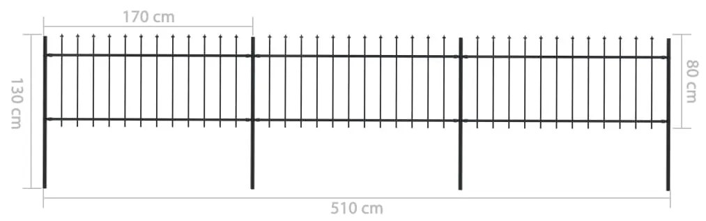 Cerca jardim com topo em lanças 5,1x0,8 m aço preto