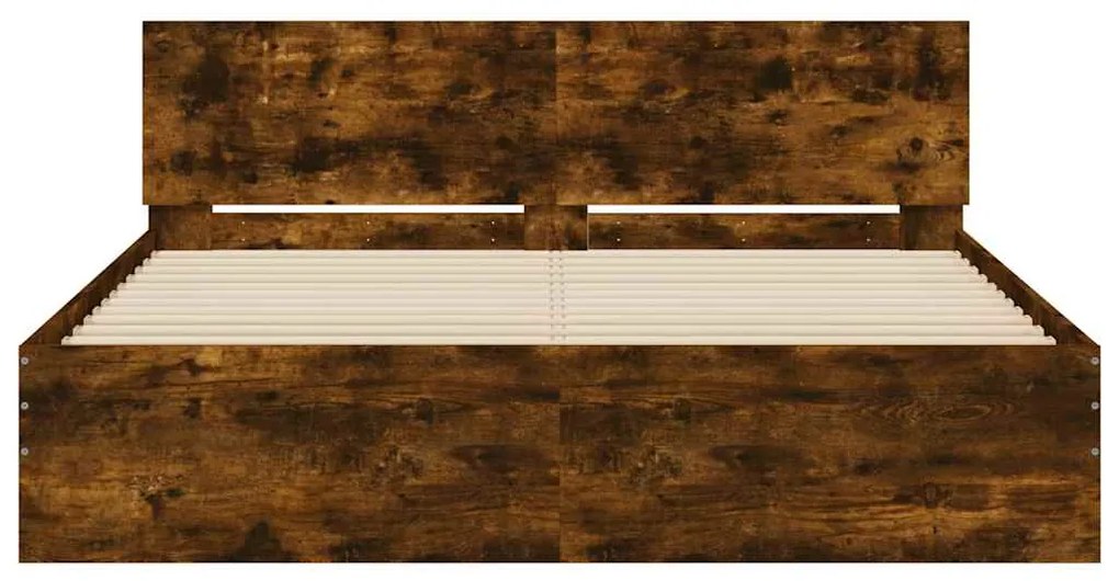 Estrutura cama c/ cabeceira/luzes LED 150x200cm carvalho fumado