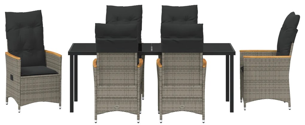 Conjunto de 7 Peças para Jantar de Jardim com Almofadas Cinza Rattan P