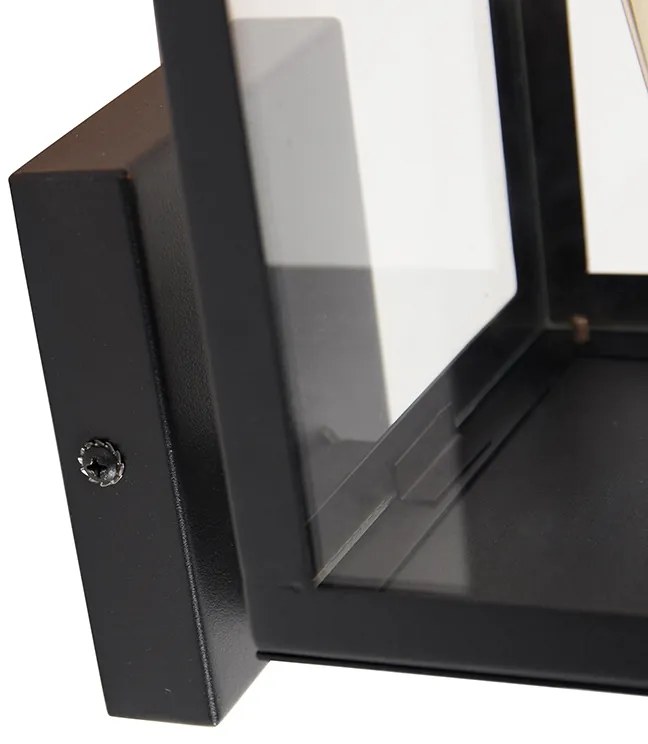 Candeeiro de parede exterior moderno preto com vidro 30 cm - Rotterdam Moderno
