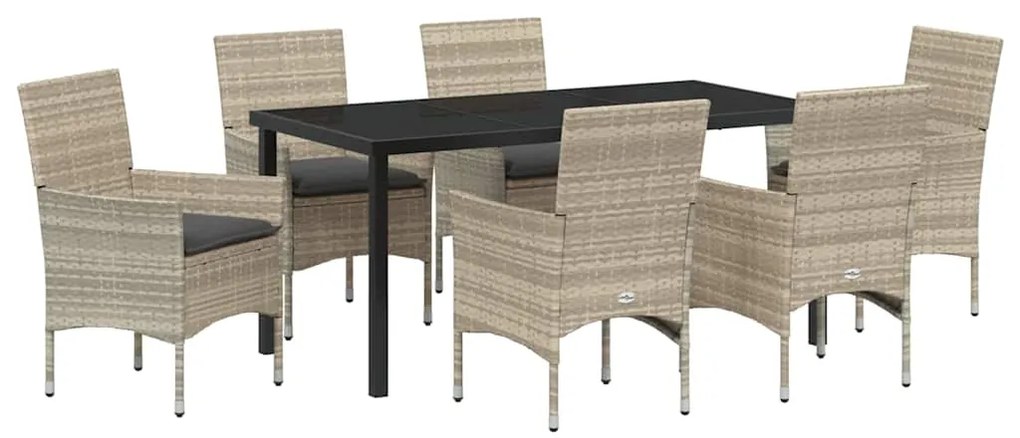 Conjunto de Jantar de Jardim 7 Peças com Almofadas Cinza Claro em Ratt