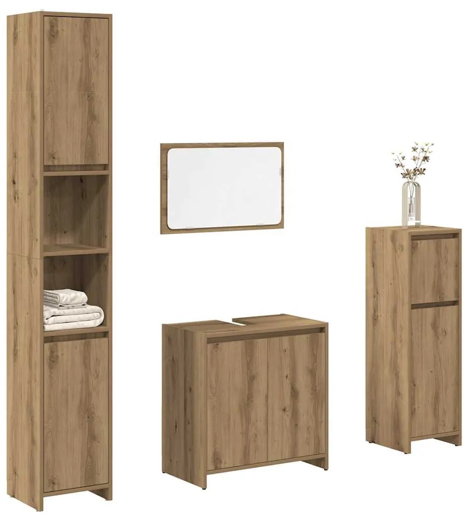 4 pcs móveis de casa de banho deriv. madeira carvalho artisiano