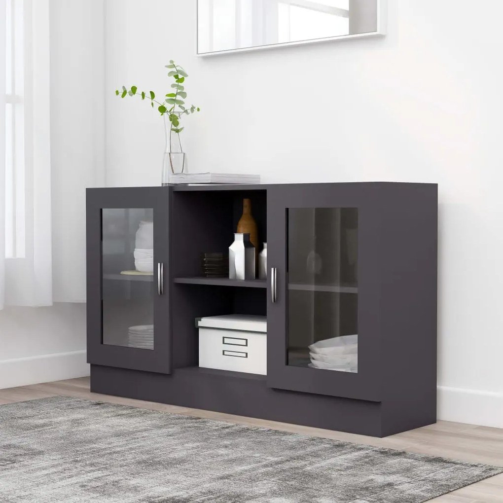 vidaXL Armário vitrine 120x30,5x70 cm contraplacado cinzento