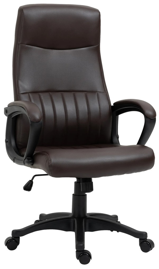 Vinsetto Cadeira de Escritório Ergonômica Cadeira de Escritório Basculante e Giratória 360° com Altura Ajustável Encosto Alto e Apoio para os Braços Pele Sintética 61,5x66x113-123cm Marrom