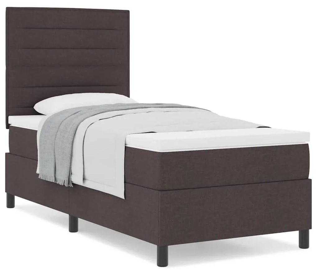 Cama Box Spring com Colchão Castanho Escuro 80x200 cm Tecido