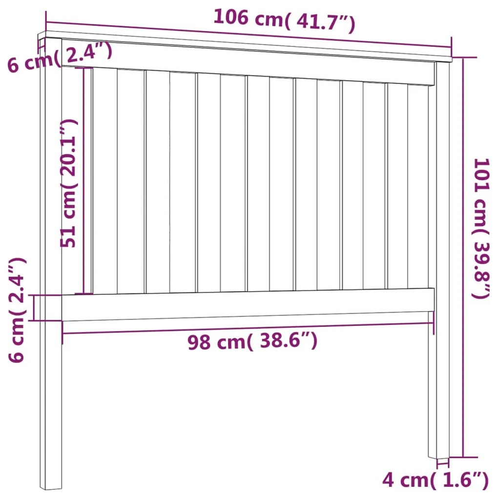 Cabeceira de cama 106x6x101 cm pinho maciço