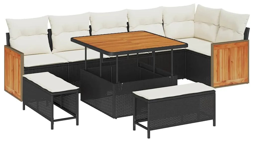 Conjunto de Sofá de Jardim VidaXL com Almofadas Preto Polirattan Acáci