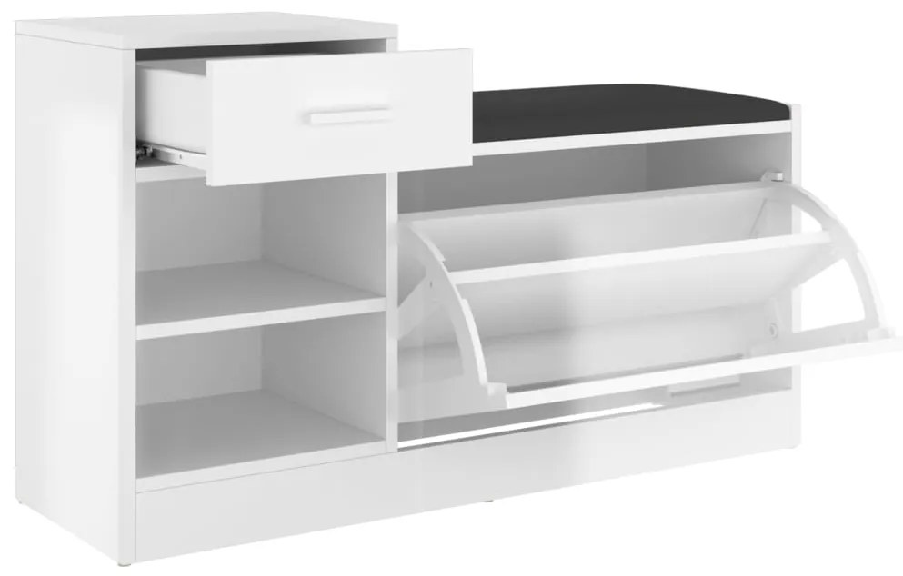 Banco sapateira 94,5x31x57cm derivados madeira branco brilhante
