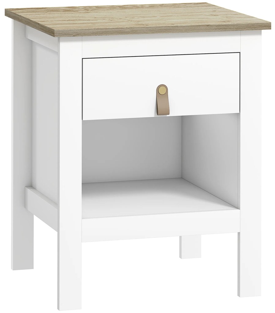 Mesa de Cabeceira Moderna Mesa de Cabeceira com 1 Gaveta Compartimento Aberto Puxador de PU  45x40x55 cm Branco