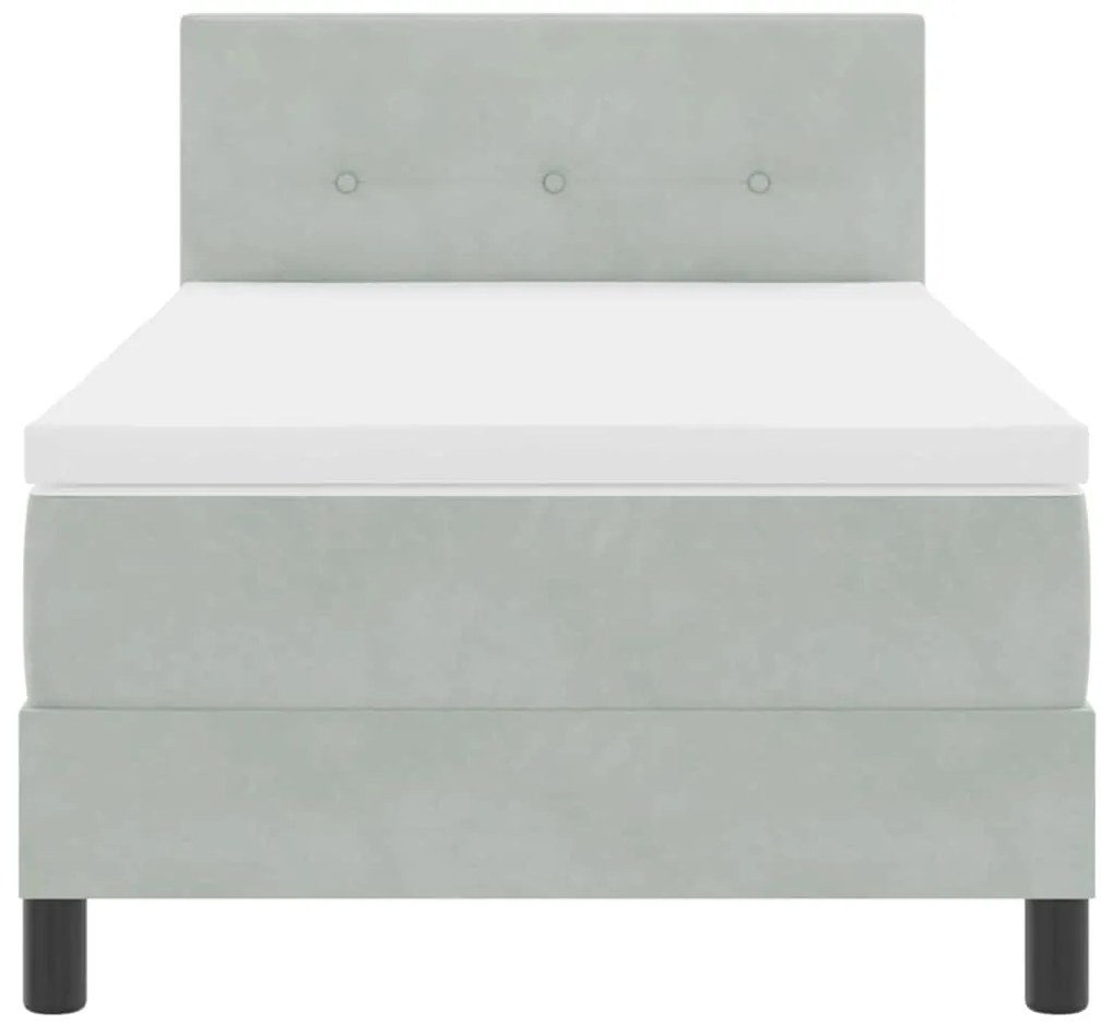 Cama Box com Colchão e Luz LED Cinza Claro 90x200 cm Veludo