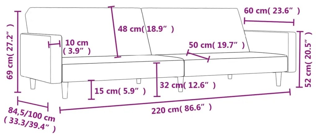 Sofá-cama de 2 lugares tecido cinzento-claro