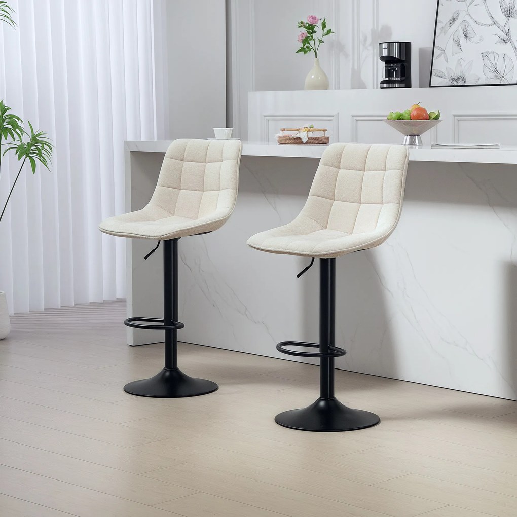 Conjunto de 2 bancos de bar, cadeiras de bar em chenille, com altura ajustável e encosto giratório a 360°, 47 x 48 x 117,5 cm, bege