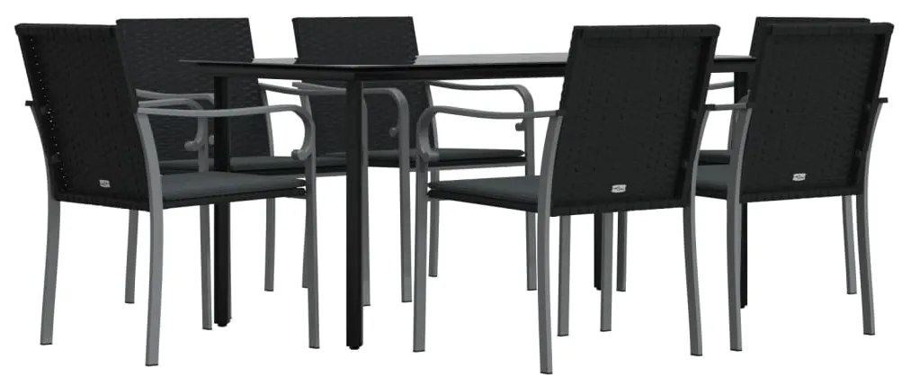 7 pcs conjunto de jantar p/ jardim c/ almofadões vime PE e aço