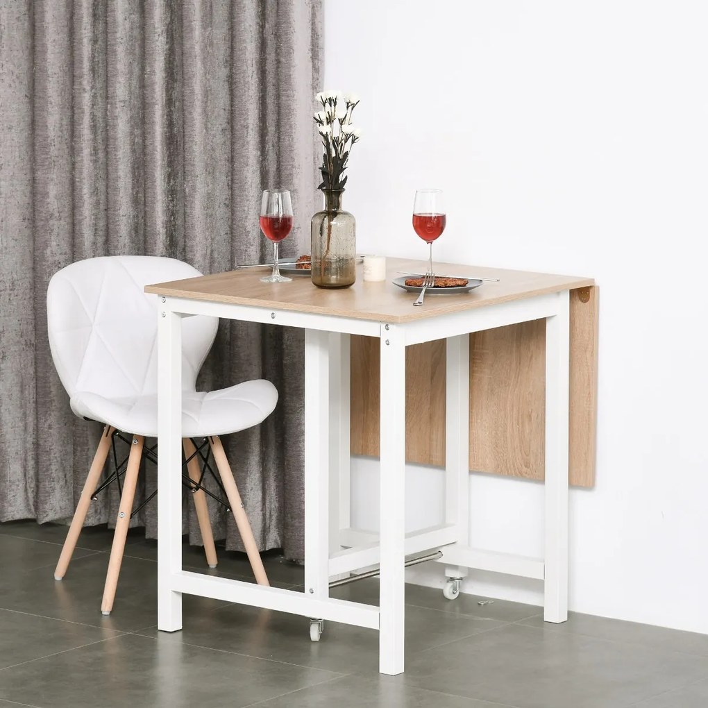 HOMCOM Mesa de jantar dobrável com mesa dobrável e 2 rodas Mesa lateral multifuncional para cozinha estudo 118x70x76,5 cm Carvalho