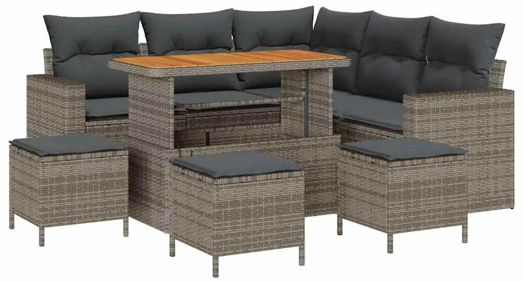 Conjunto de Sofá de Jardim vidaXL 9 Peças com Almofadas Cinza Rattan P