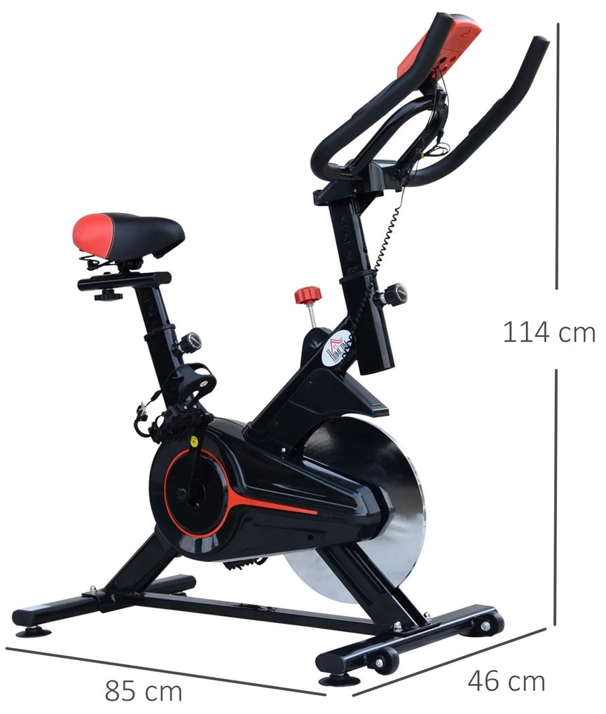 Bicicleta Estática Spinning com Monitor LCD Volante de Inércia de 6kg Assento e Guidão com Altura Ajustável Resistência Regulável 85x46x114cm Preto e