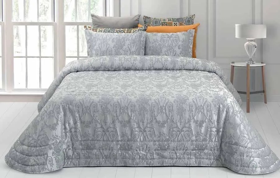COLCHA EDREDOM - COLCHA  JACQUARD COM ALMOFADAS DECORATIVAS 45x60 CM: Cinzento 1 Almofada cheia 45x60 cm a jogo